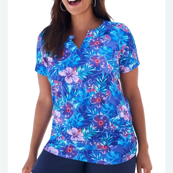 Swim 365 Vibrant Blue Floral Women's Blouse size 14 - Picture 1 of 9